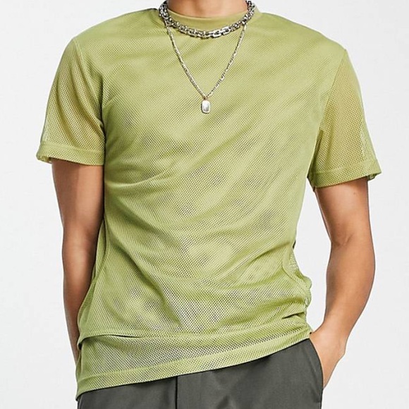 ASOS DESIGN t-shirt in khaki mesh with double layer S - Picture 1 of 5